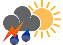 Patchy light rain in area with thunder